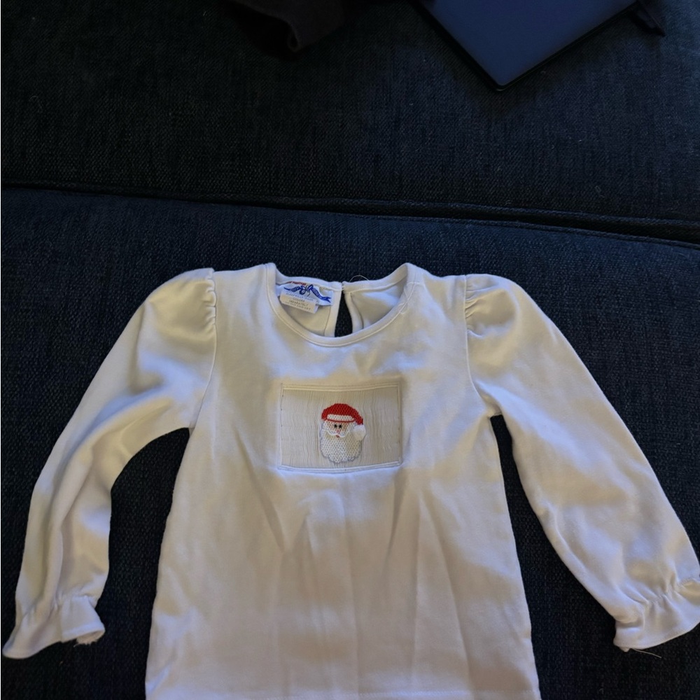 White Kids Shirt with Santa Embroidery